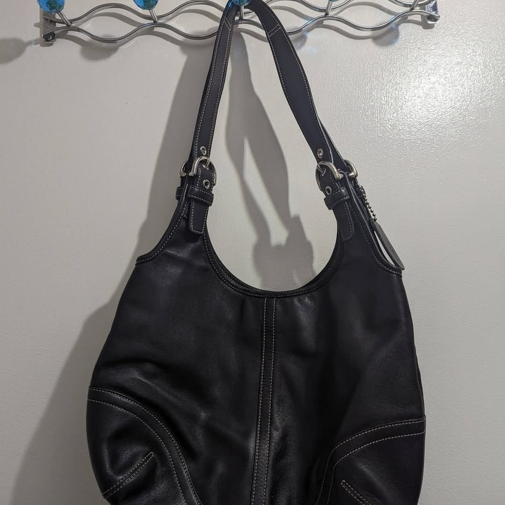 Classic Black Leather Shoulder Bag - Women's Handbag